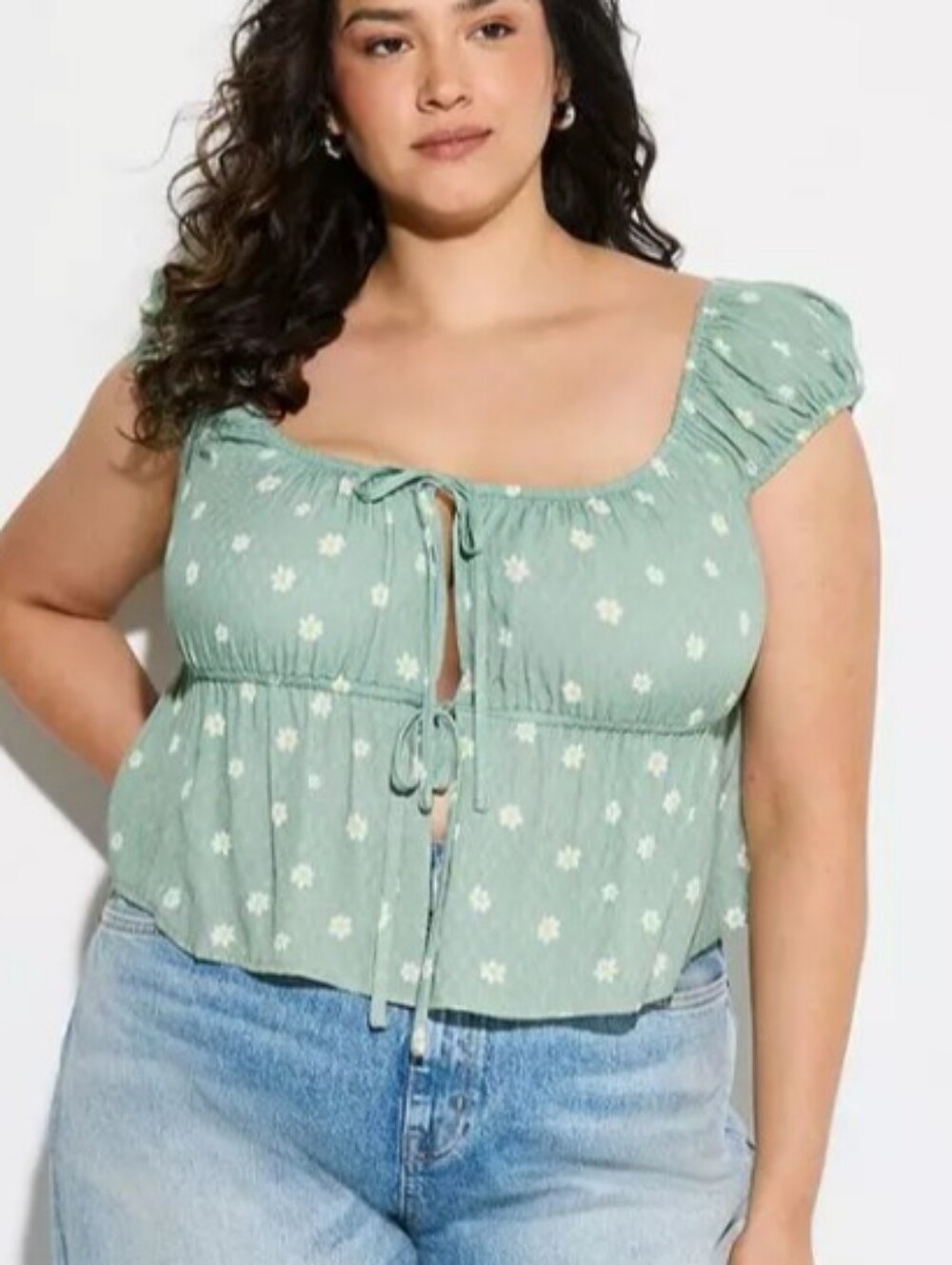 New Torrid Lovesick Double-Tie Green Daisy Crop Top Size 3X
